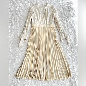 Philosophy Di Lorenzo Serafini Cream Lace Pleated Midi Dress